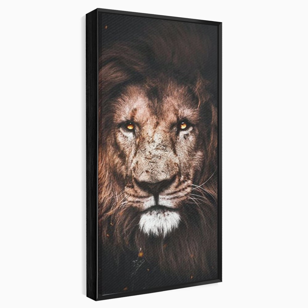 Tablou canvas cu tablou canvas cu leu, in rama de aluminiu negru